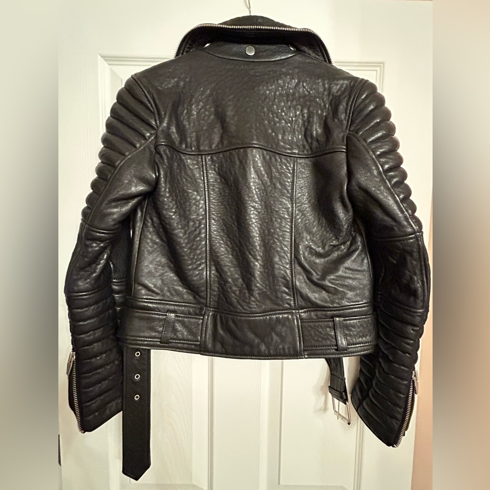 The Arrivals Black Quilted Leather Biker Jacket - Picture 2 of 10